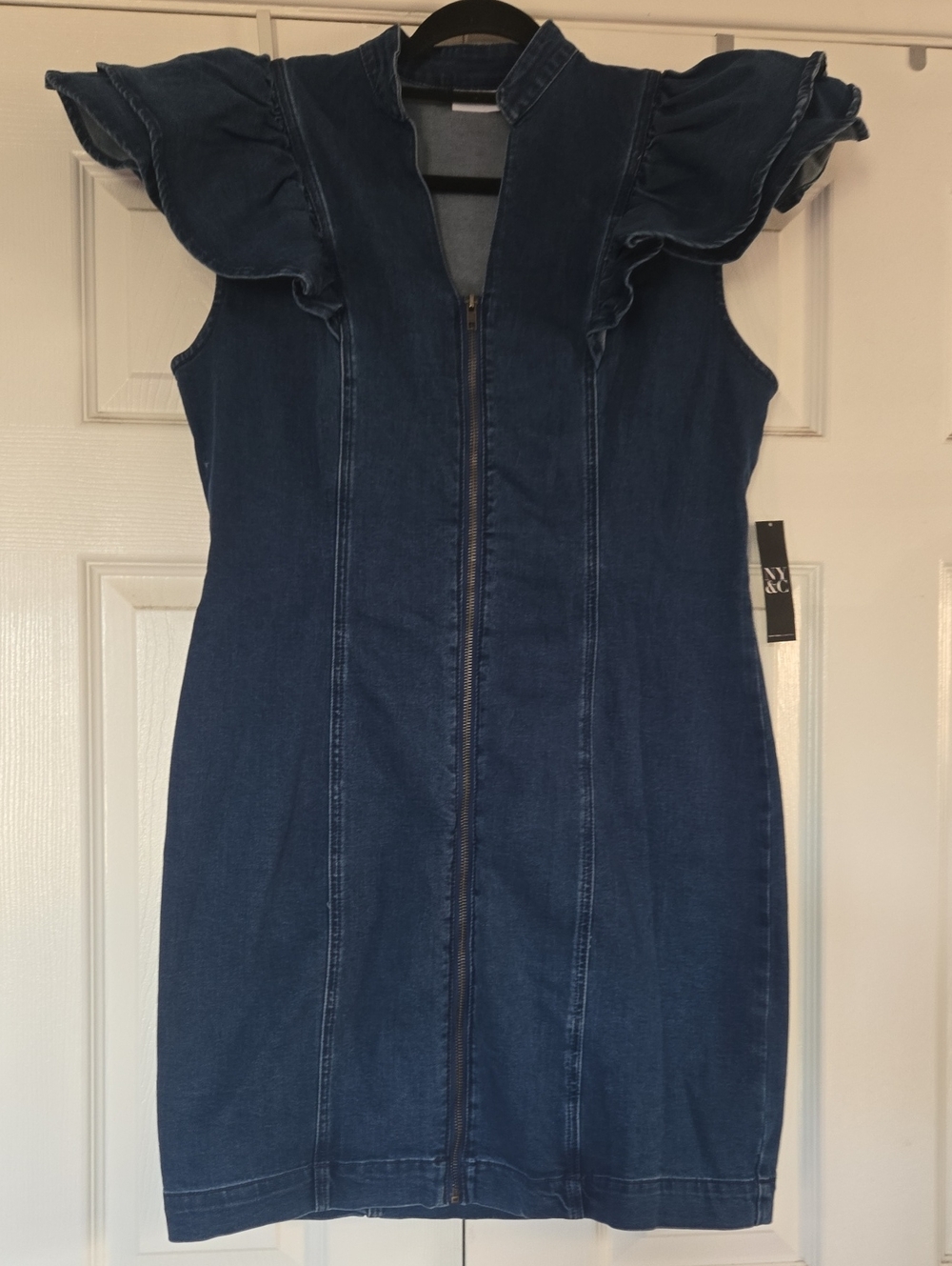 New York & Company Dark Blue Denim Dress with Front Zip